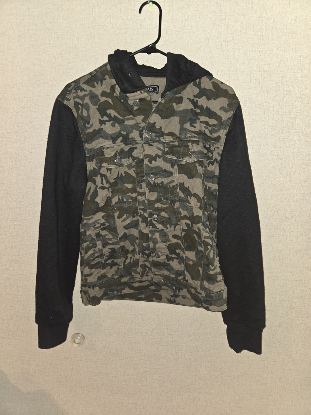 Women’s Camouflage  Button Up Jacket with Black Sleeves